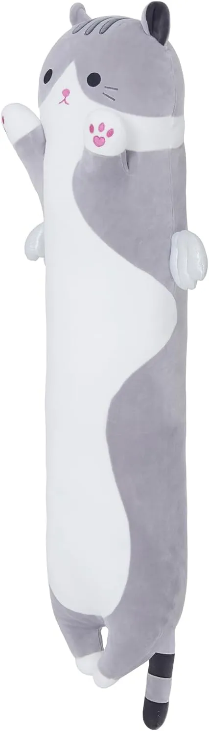 for Kids Girls Girlfriend(Grey, 43.3in/110cm) Long Cat Plush Body Pillow, Cute Soviet Cat Plush Toy Pillows with Wings, Stuffed Animals Kitten Soft Plushies Gifts 