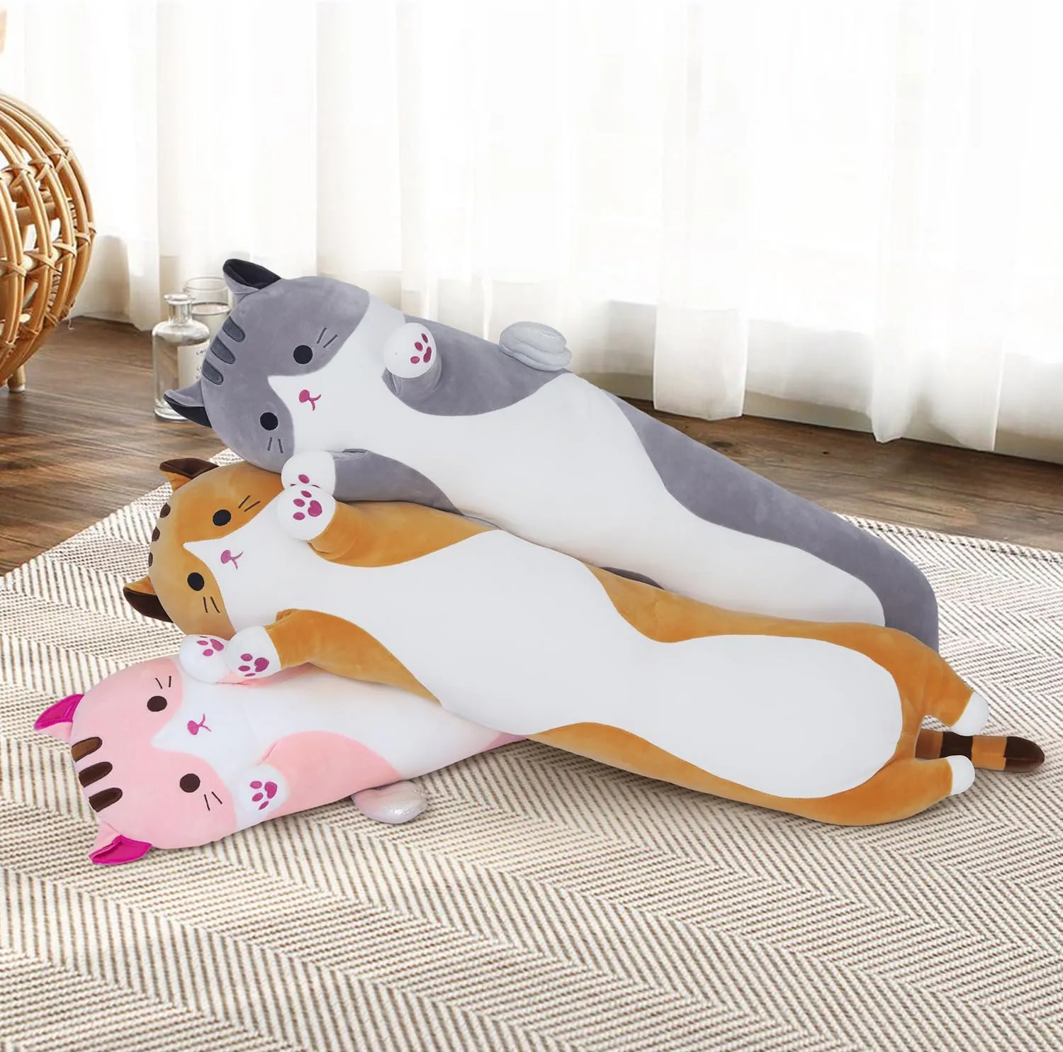 for Kids Girls Girlfriend(Grey, 43.3in/110cm) Long Cat Plush Body Pillow, Cute Soviet Cat Plush Toy Pillows with Wings, Stuffed Animals Kitten Soft Plushies Gifts 