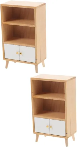 for Living Room and Bedroom Decoration 2pcs instinctive Mini Wooden Bookshelf Model for Dollhouse Realistic Display Cabinet Furniture for Boys and Girls Rooms Compact Dollhouse Accessory 