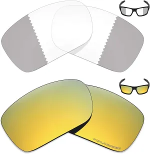 for Oakley Turbine Sunglass - Eclipse Grey Photochromic/24K Gold Mryok  2 classic intaglio Pair Replacement Lenses 