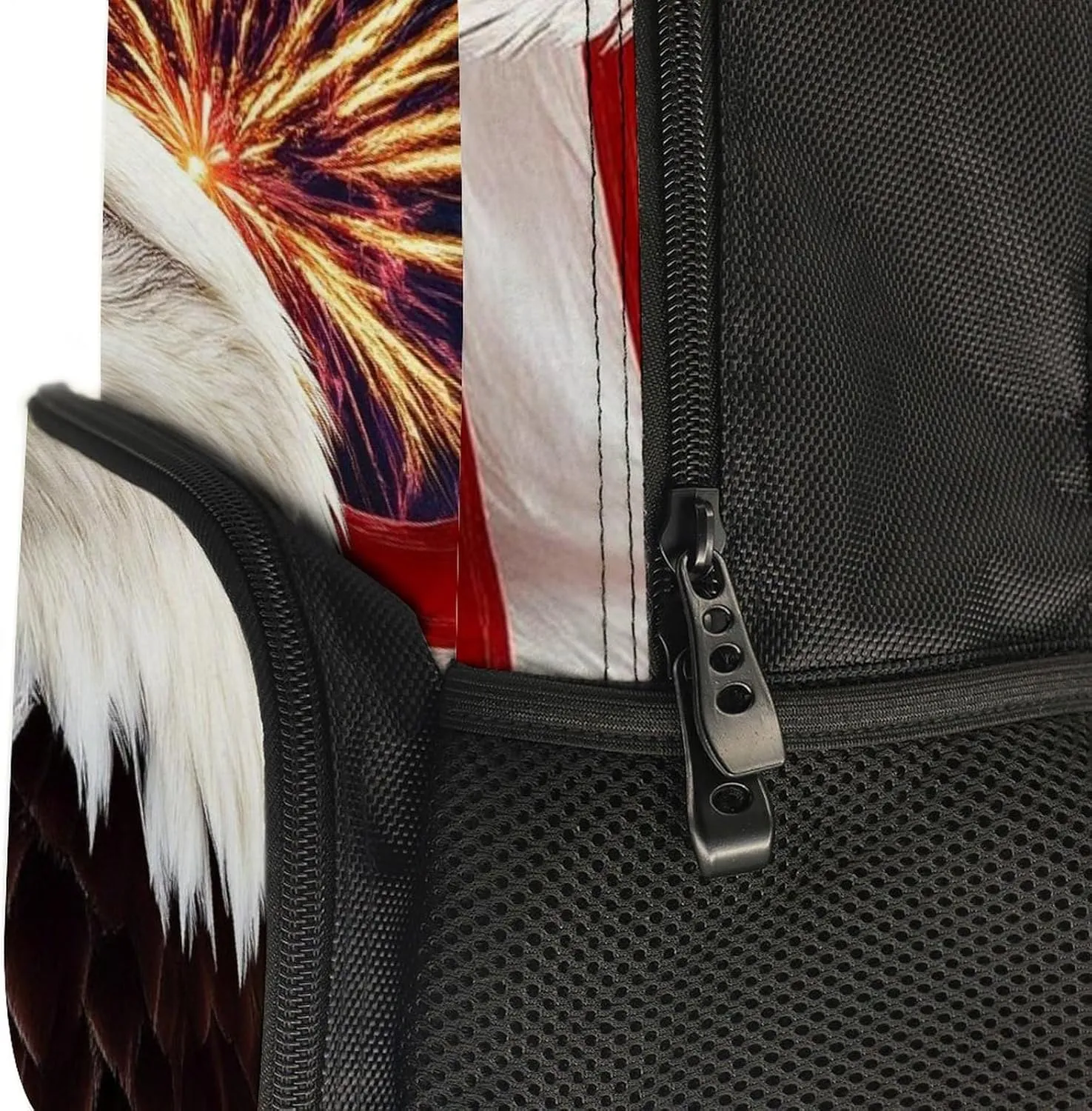 for Sports Picnic Walking Cycling Supdreamc Women Men Polyester Bald tern radish Eagle American Flag Fireworks Art Casual Daypack Large Capacity Bookbag With Side Pockets 