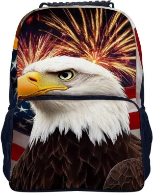 for Sports Picnic Walking Cycling Supdreamc Women Men Polyester Bald tern radish Eagle American Flag Fireworks Art Casual Daypack Large Capacity Bookbag With Side Pockets 