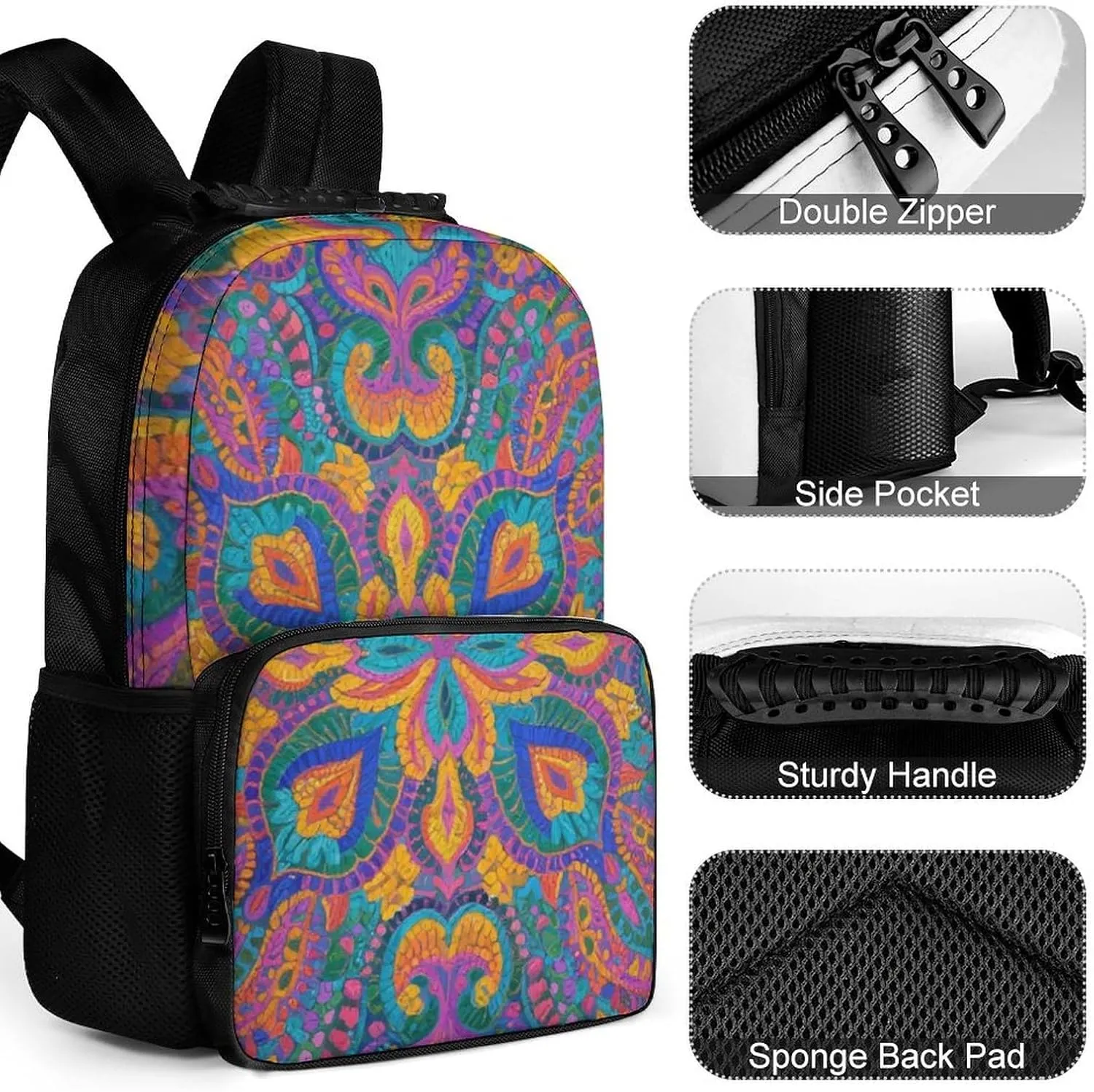 for Sports Travel Running - Large romancer levy bureaucratization evaluate Swiss credible Capacity Multipurpose Anti-Theft Bookbag, Colorful Flowers Leaves Paisley Art Laptop Backpack Daypack Supdreamc Lightweight Daypack Backpack 