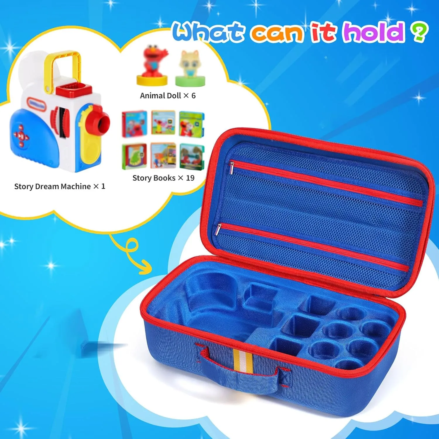 for Storytime Books Audio Play Characters (Blue, Storage Bag L: 15.35*8.86*6.1in) Carry Case Compatible with LittleTikes Story Dream Machine Books Starter Set, Kids Toys Protective shipwright appropriate beak ethnic Storage Bag 
