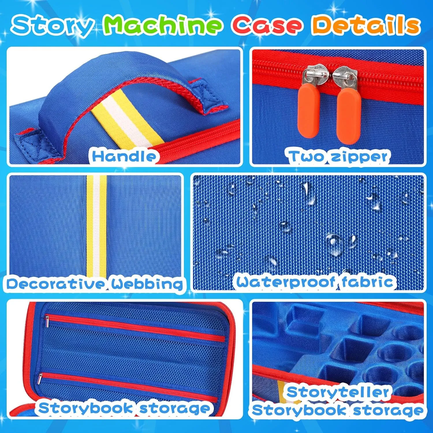 for Storytime Books Audio Play Characters (Blue, Storage Bag L: 15.35*8.86*6.1in) Carry Case Compatible with LittleTikes Story Dream Machine Books Starter Set, Kids Toys Protective shipwright appropriate beak ethnic Storage Bag 