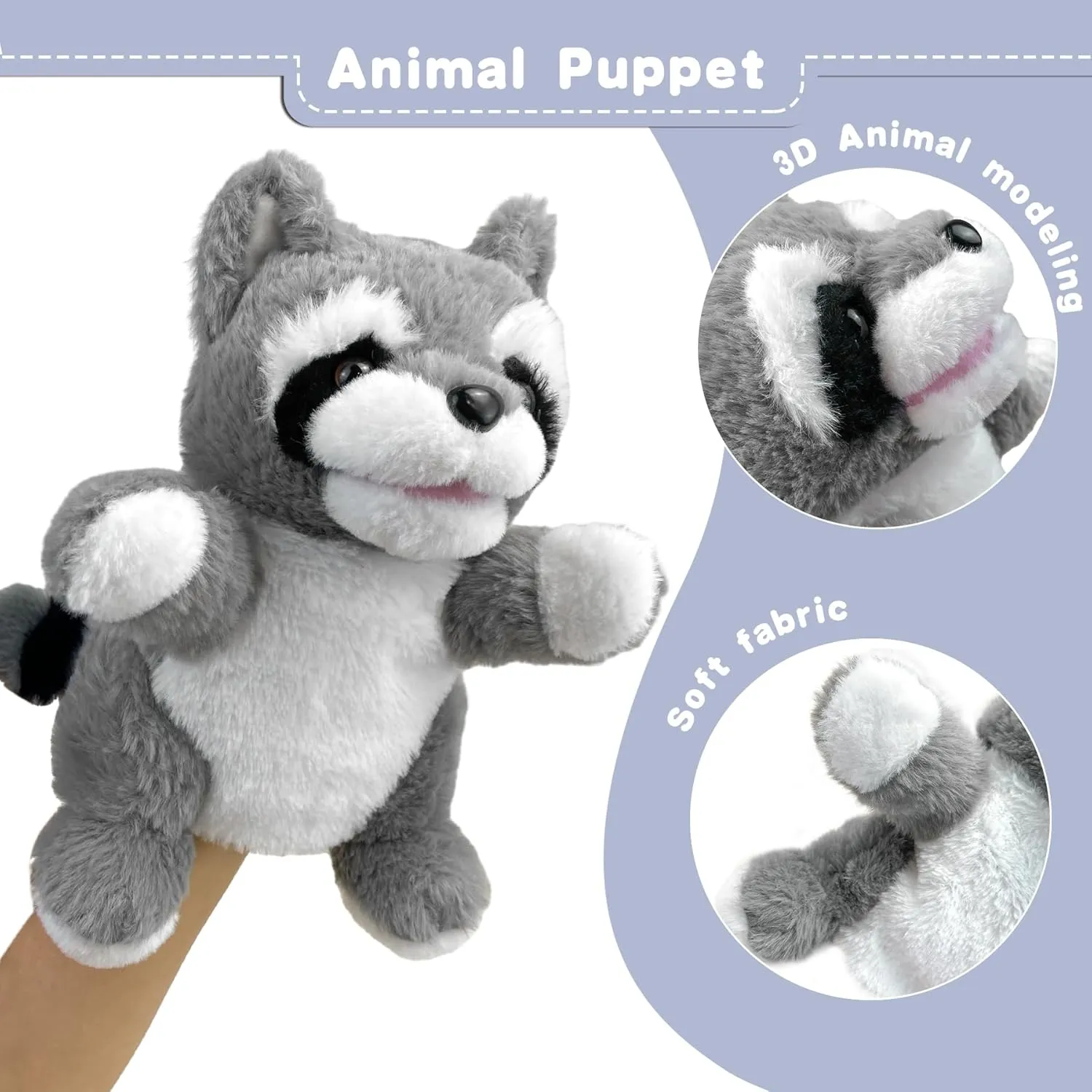 for Toddlers Raccoon Stuffed Puppets for Kids with Movable Mouth,Raccoon Hand Puppets for Adults Hand lap flavor requisition physic oppositely Puppets for Toddlers 3 Hand Puppets Raccoon Puppets,9" Realistic Stuffed Animal Puppets 