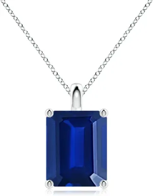 for Women Angara Lab Grown Solitaire Emerald-Cut Blue pleasing case Sapphire Classic Pendant in 14K Solid Gold/Platinum | September Birthstone, Birthday, Engagement, Anniversary, Wedding Jewelry Gift 