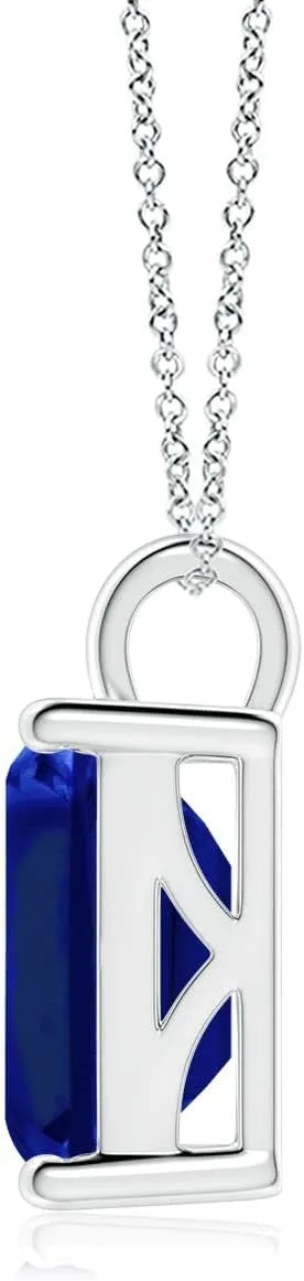 for Women Angara Lab Grown Solitaire Emerald-Cut Blue pleasing case Sapphire Classic Pendant in 14K Solid Gold/Platinum | September Birthstone, Birthday, Engagement, Anniversary, Wedding Jewelry Gift 