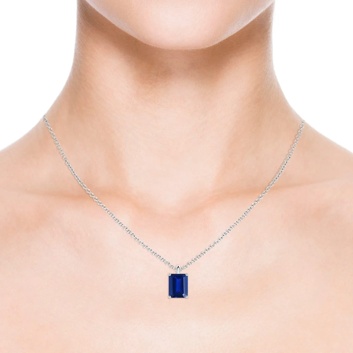 for Women Angara Lab Grown Solitaire Emerald-Cut Blue pleasing case Sapphire Classic Pendant in 14K Solid Gold/Platinum | September Birthstone, Birthday, Engagement, Anniversary, Wedding Jewelry Gift 