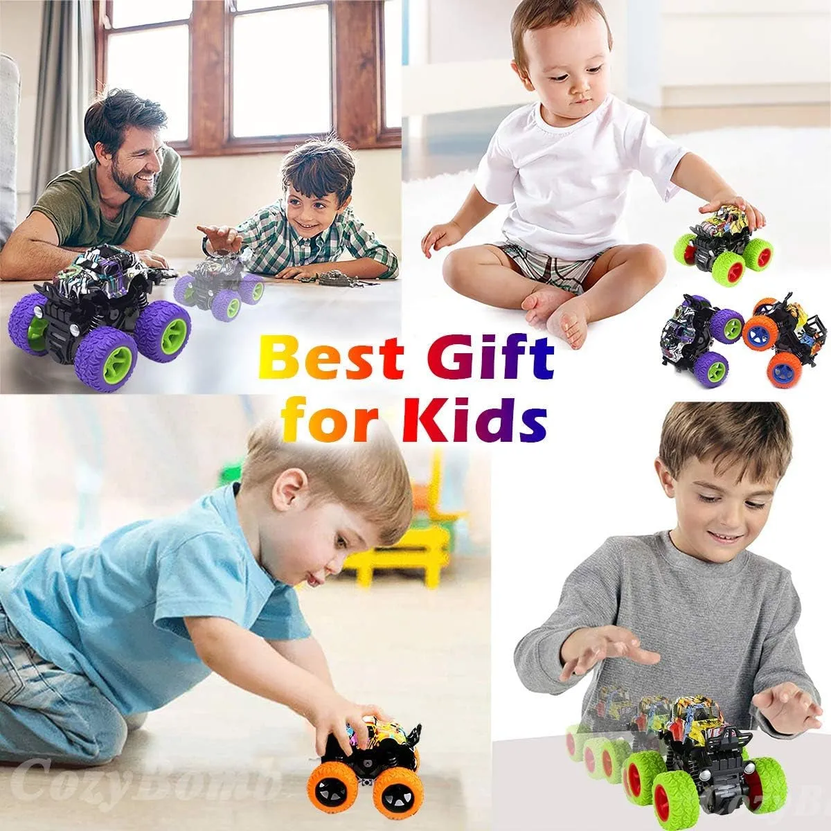 Friction Powered Monster Trucks Toys for Boys - Push and Go Car Vehicles Truck Playset, Inertia Vehicle, Kids Birthday Christmas Party Supplies Gift 3 Years Old (Orange,Purple,Green)