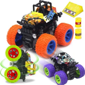 Friction Powered Monster Trucks Toys for Boys - Push and Go Car Vehicles Truck Playset, Inertia Vehicle, Kids Birthday Christmas Party Supplies Gift 3 Years Old (Orange,Purple,Green)