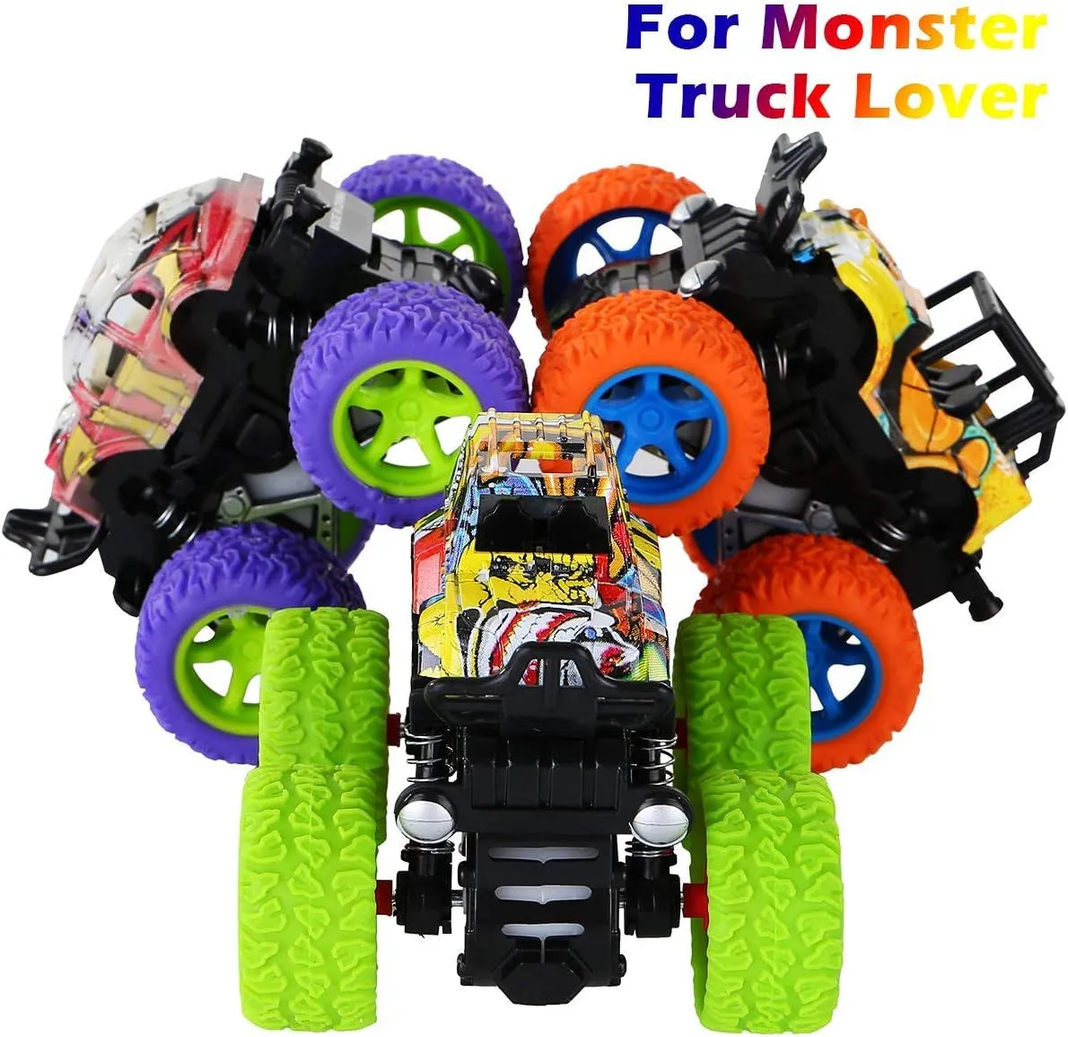 Friction Powered Monster Trucks Toys for Boys - Push and Go Car Vehicles Truck Playset, Inertia Vehicle, Kids Birthday Christmas Party Supplies Gift 3 Years Old (Orange,Purple,Green)