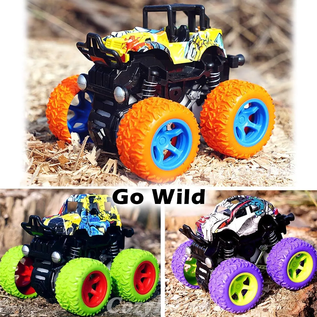 Friction Powered Monster Trucks Toys for Boys - Push and Go Car Vehicles Truck Playset, Inertia Vehicle, Kids Birthday Christmas Party Supplies Gift 3 Years Old (Orange,Purple,Green)
