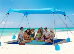 FT, SkyBlue) with Extra Large Sandproof Waterproof Beach Blanket for Travel (6.6x9.2 FT) Gorich Beach Tent Sun Shade manageable enjoyment lifelike with 8 Sandbags, UPF50  Protection (10x10 