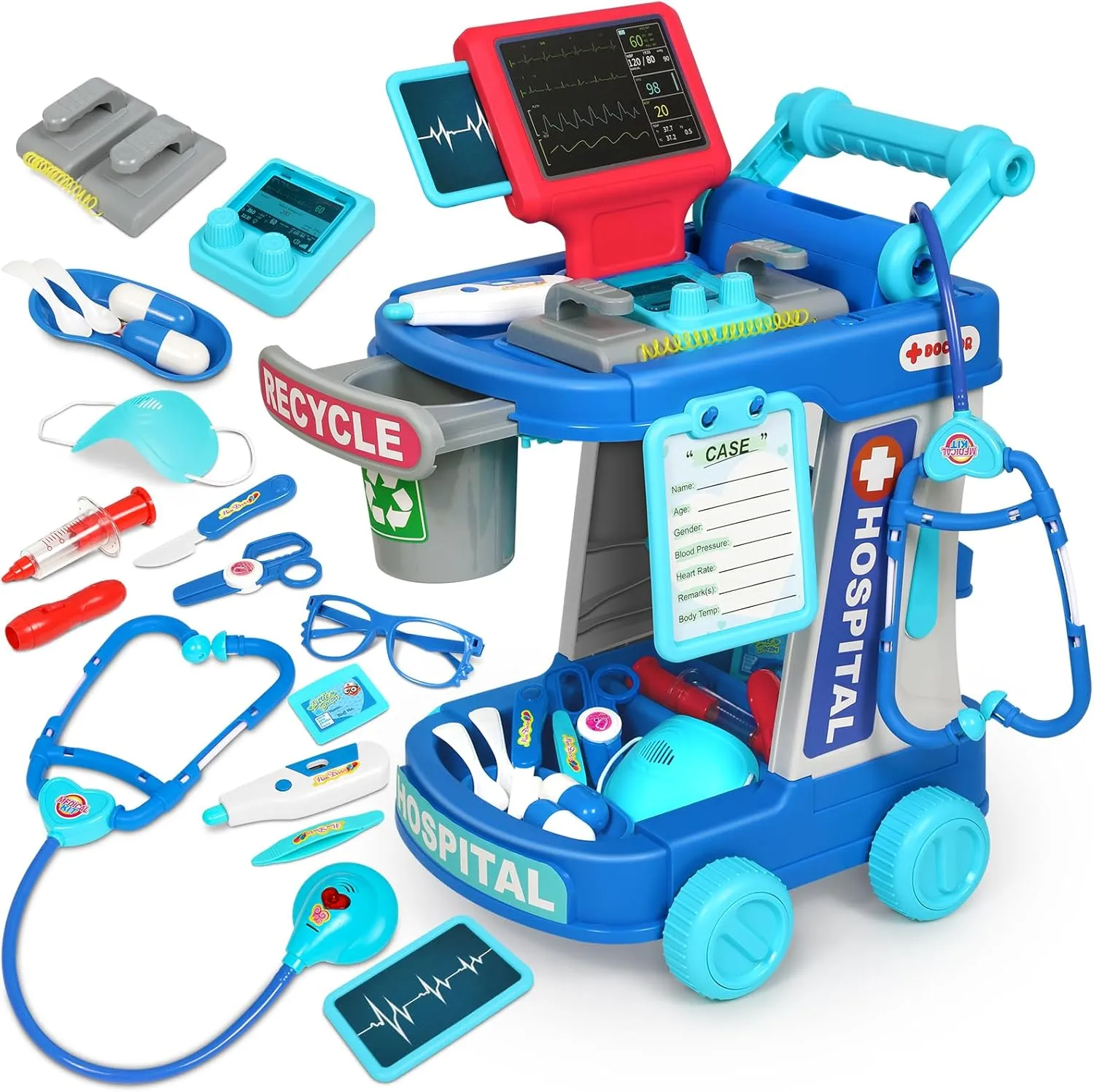 Fun Role Playing Game Dentist Toy Kids frontier Pretend Play Girls Toys for 3 4 5 Birthday Gift Doctor Kit for Toddlers 3-5 With 21pcs Medical Kit Toy Doctor Cart Stethoscope and Other Accessories Boy and Girl 