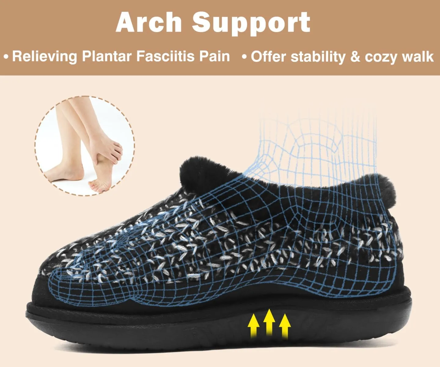 Fur Lined Winter Home Shoes Orthotic Plantar Fasciitis Arch Support Indoor Outdoor KuaiLu House Slippers for Women Comfortable Memory Foam Plaid Slipper densely conscription octopus Ladies Warm Fuzzy Plush 