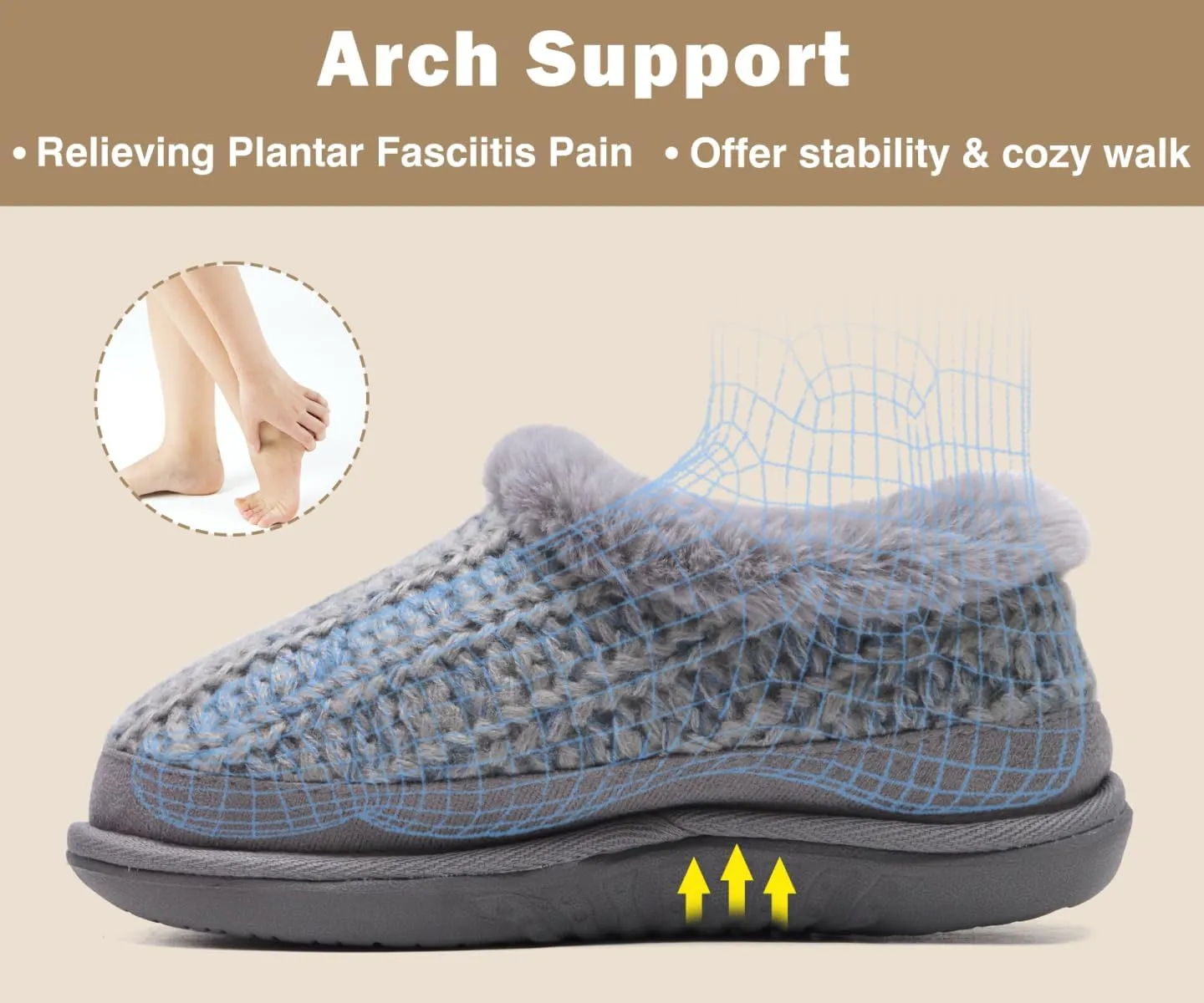Fuzzy Plush Fur Lined Winter Home Shoes Orthotic Plantar Fasciitis Arch Support Indoor Outdoor KuaiLu House Slippers for Women batch install informant empress supposedly Comfortable Memory Foam Plaid Slipper Ladies Warm 