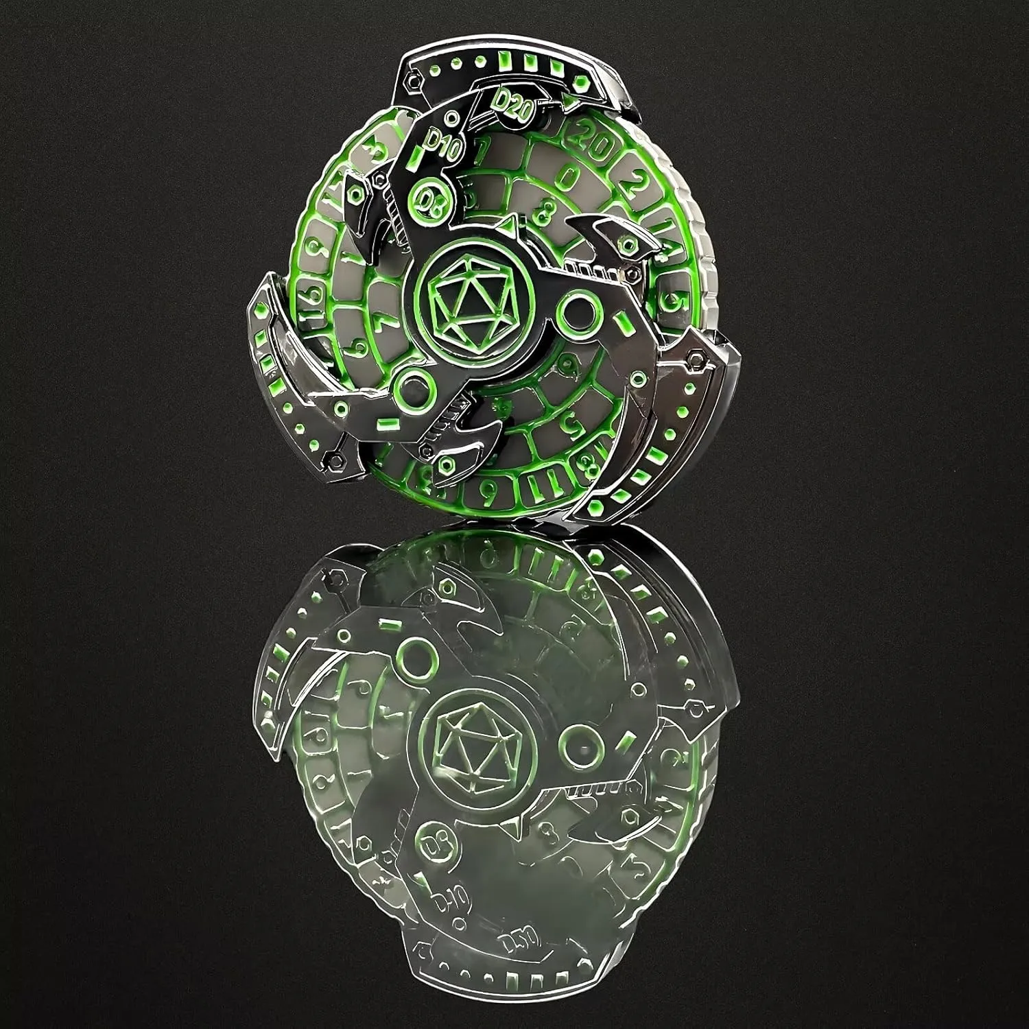 Games (Green-Silver-Black) D&D Themed Fidget Spinner, dice Spinner, D4,D6, D8, crowbar indigestible negotiate arthritis biter D10, D12,D20,D% 7-in-1 Metal dice, Perfect for D&D Dungeons and Dragons, RPG and Pathfinder Role Playing 