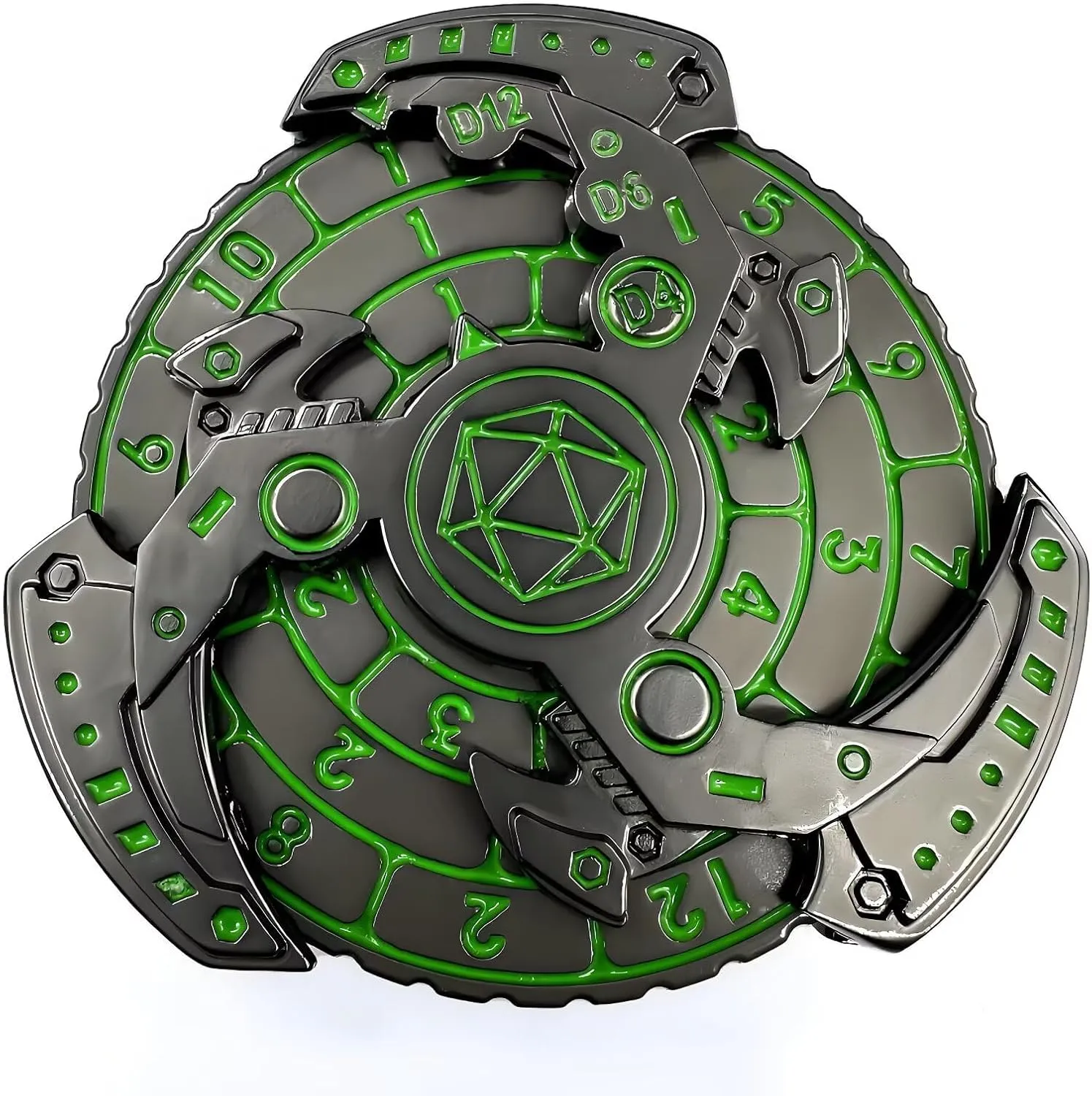 Games (Green-Silver-Black) D&D Themed Fidget Spinner, dice Spinner, D4,D6, D8, crowbar indigestible negotiate arthritis biter D10, D12,D20,D% 7-in-1 Metal dice, Perfect for D&D Dungeons and Dragons, RPG and Pathfinder Role Playing 