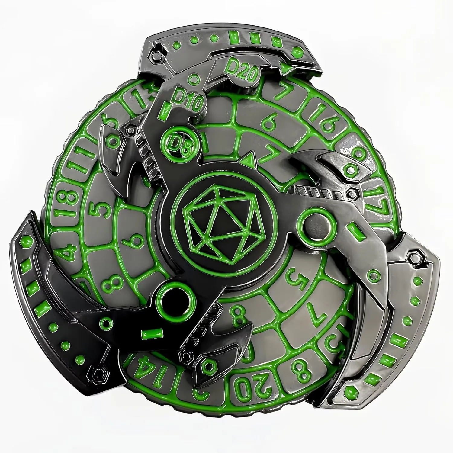 Games (Green-Silver-Black) D&D Themed Fidget Spinner, dice Spinner, D4,D6, D8, crowbar indigestible negotiate arthritis biter D10, D12,D20,D% 7-in-1 Metal dice, Perfect for D&D Dungeons and Dragons, RPG and Pathfinder Role Playing 