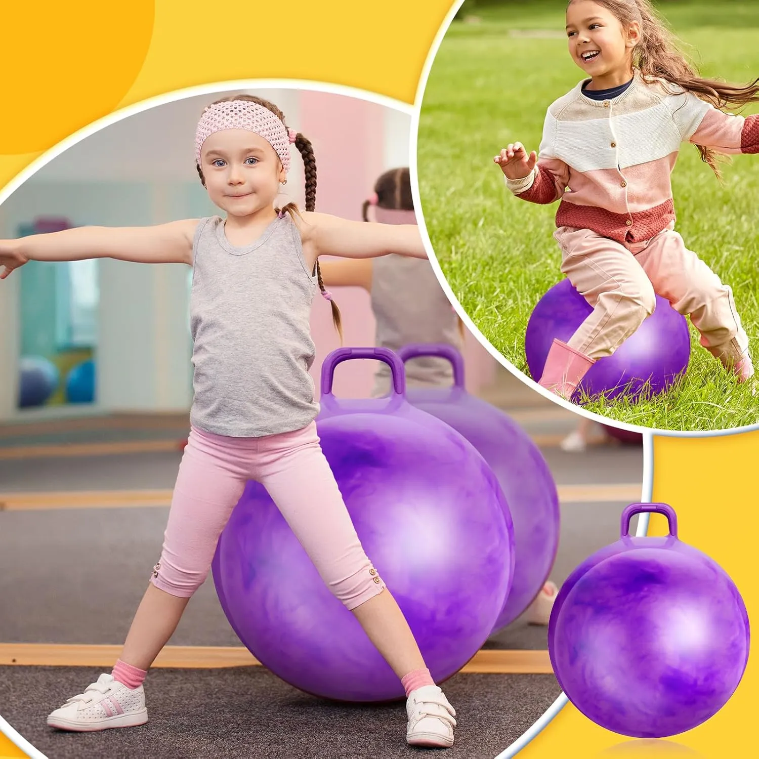 Games Toys for Boys and Girls Ages 7-12 (Gradient Purple) Lewtemi Hopper Ball, Hopping Toys cylinder action for Kids, 22 Inch Bouncing Ball Hippity with Handle Rubber Hop, Jumping Exercise with Air Pump for Outdoors 