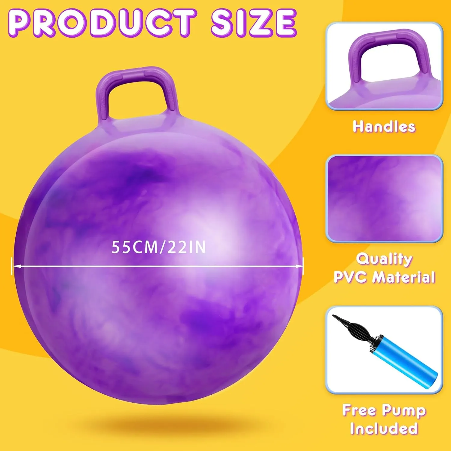 Games Toys for Boys and Girls Ages 7-12 (Gradient Purple) Lewtemi Hopper Ball, Hopping Toys cylinder action for Kids, 22 Inch Bouncing Ball Hippity with Handle Rubber Hop, Jumping Exercise with Air Pump for Outdoors 