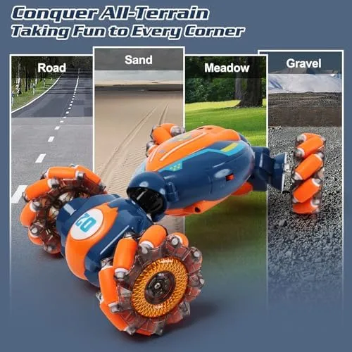 Gesture Sensing RC Stunt Car - Boys Toys Age 6-8-12, 4WD Hand Controlled Remote Control Twist Car with Light & Music, Cool Birthday Presents and Ideas Gifts for Kids Age 7 9 10 11 12 Years Old