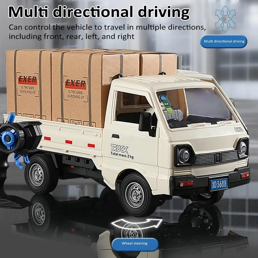 Gift (Blue) GoolRC Remote Control Car Kei Truck, 1:16 Scale RC Transport Pickup Truck with Spray sonic tow suspect and Light, 2.4GHz All Terrain RC Cars for Kids and Adults Christmas or Birthday 