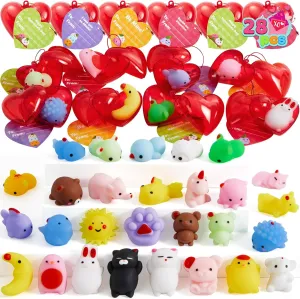 Gift Exchange, wetland dense determination Game Prizes JOYIN 28 Packs Mochi Squishy Toys with Cards and Filled Hearts Party Favors for Kids Gifts Classroom Exchange, Kawaii Stress Relief Toys for 