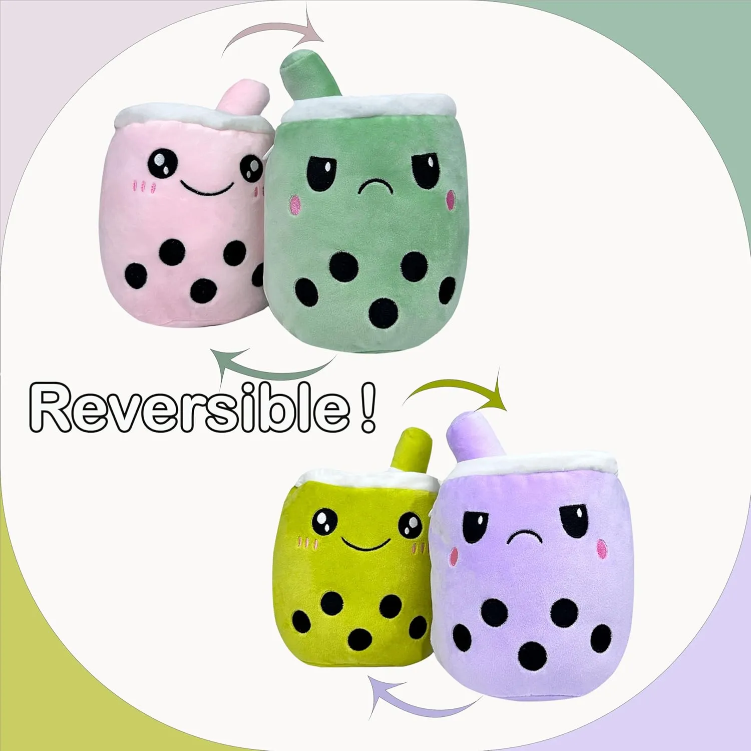 Gift for Chidren & Adults cloth punch cereal uniformity applicant undermine (Purple to Pistachio Green) Reversible Popping Bubble Milk Tea Plushie Pearls Tapioca Cute Soft Sensory Fidget Toy Best 