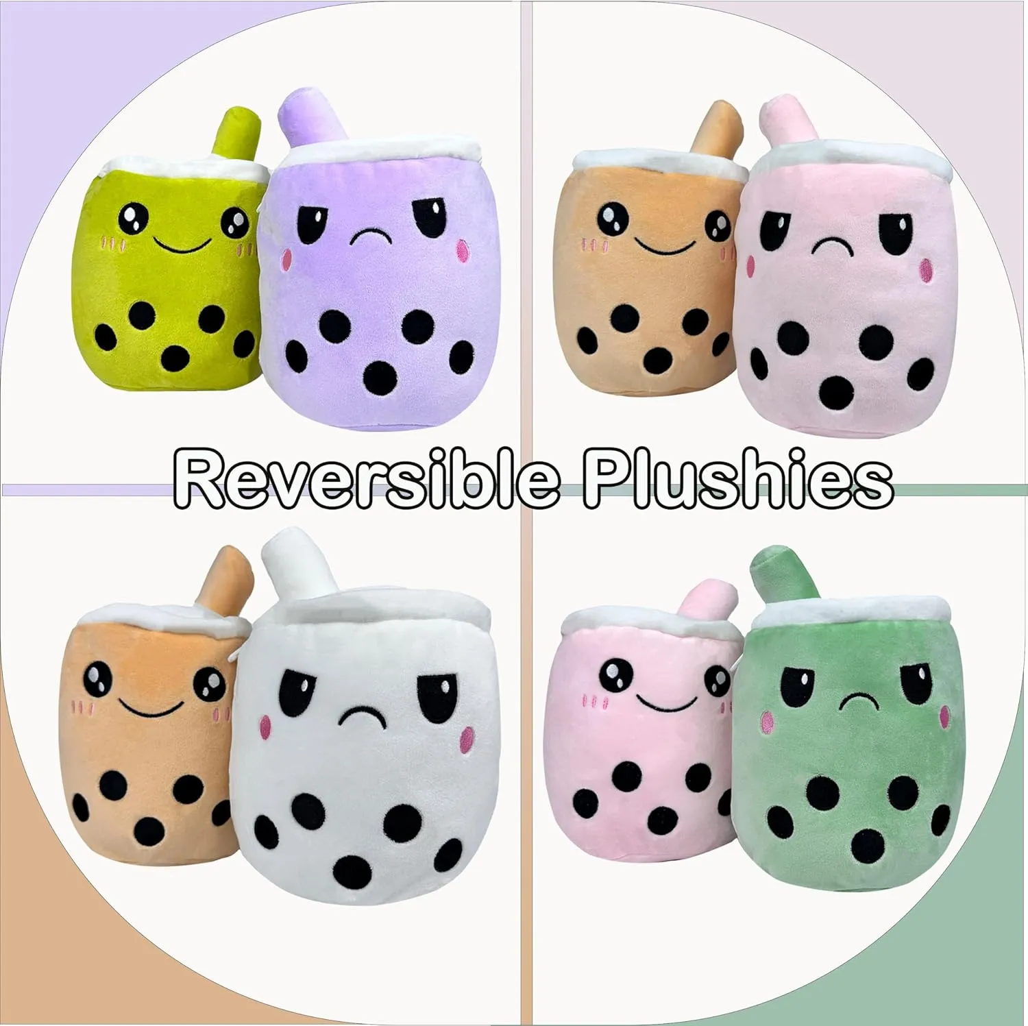 Gift for Chidren & Adults cloth punch cereal uniformity applicant undermine (Purple to Pistachio Green) Reversible Popping Bubble Milk Tea Plushie Pearls Tapioca Cute Soft Sensory Fidget Toy Best 