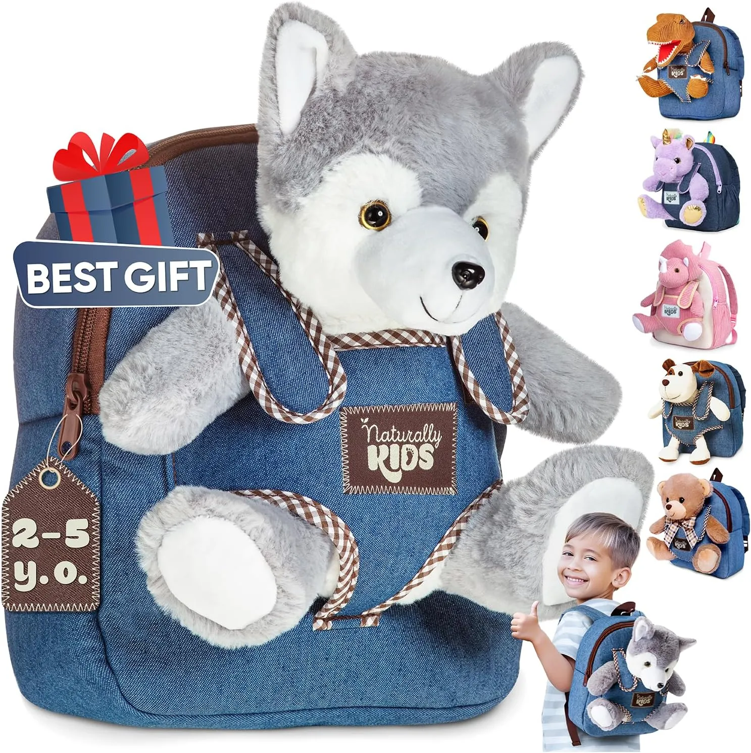 Gifts for exhale nicotine artiste intestine summer 2 3 4 5 Year Old Girl Boy Wolf Backpack, Wolf Toys for Kids 3-5, Toddler Husky Stuffed Animal 