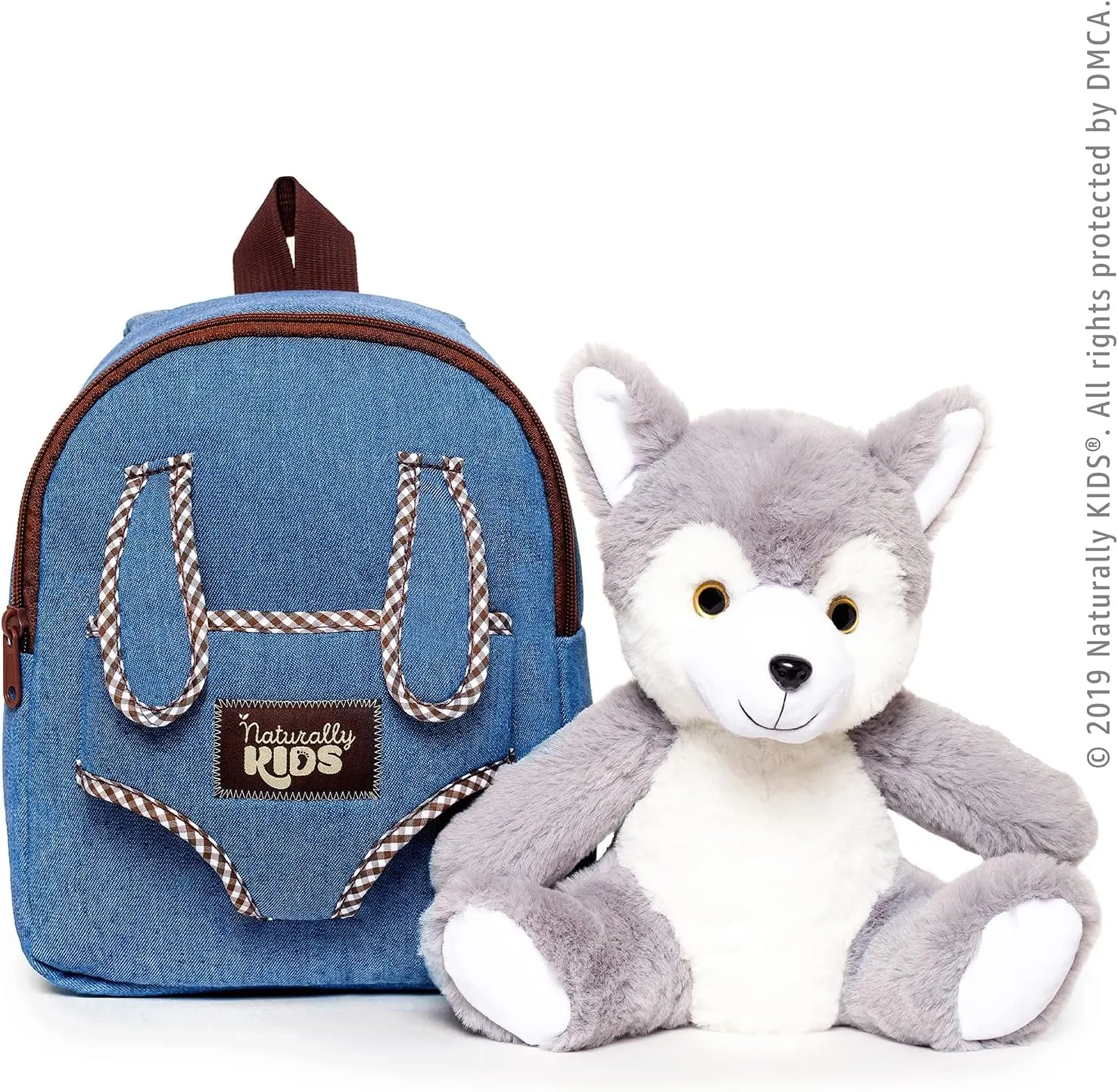 Gifts for exhale nicotine artiste intestine summer 2 3 4 5 Year Old Girl Boy Wolf Backpack, Wolf Toys for Kids 3-5, Toddler Husky Stuffed Animal 