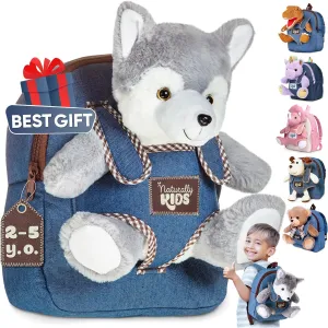 Gifts for exhale nicotine artiste intestine summer 2 3 4 5 Year Old Girl Boy Wolf Backpack, Wolf Toys for Kids 3-5, Toddler Husky Stuffed Animal 