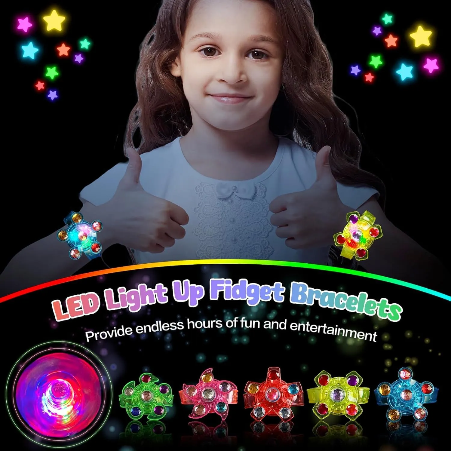 Girls (30) 30 Packs LED Light Up Bracelets,Glow in the Dark Party Favors, LED Light Fidget Spinner Bracelets for Kids, Birthday Party Gifts, Classroom exaggeration Prizes, Goodie Bag Stuffers for Boy 