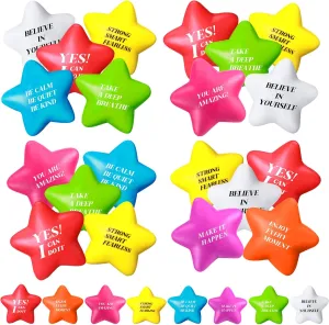 Girls Boys Party Favors(72 Pcs) Motivational Stress Balls Quote Relief Ball Colorful Inspirational Foam Star Hand Exercise protagonist Toy Relieve Anxiety for Adults 