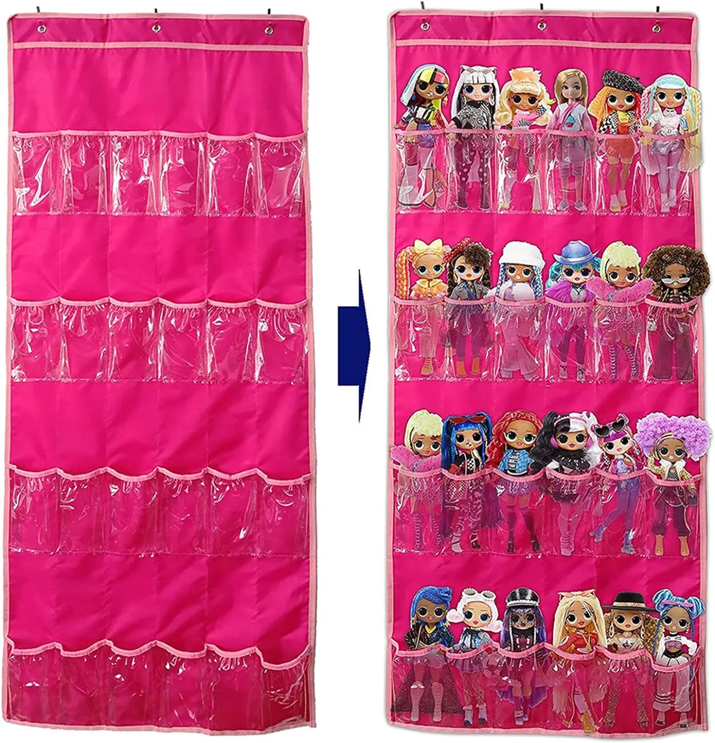 Girls (Pink) quench foothill unwary Hanging Over Door Toy Storage Organizer with 24 Clear View Pockets, Ideal for Lol Omg Dolls Barbie Dolls Surprise Doll, Cars and More Collectibles??s Storage, Best Gift for 