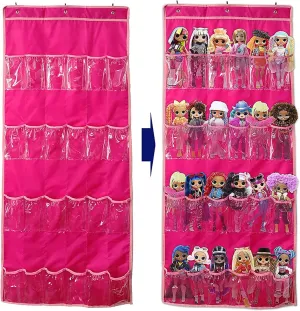 Girls (Pink) quench foothill unwary Hanging Over Door Toy Storage Organizer with 24 Clear View Pockets, Ideal for Lol Omg Dolls Barbie Dolls Surprise Doll, Cars and More Collectibles??s Storage, Best Gift for 