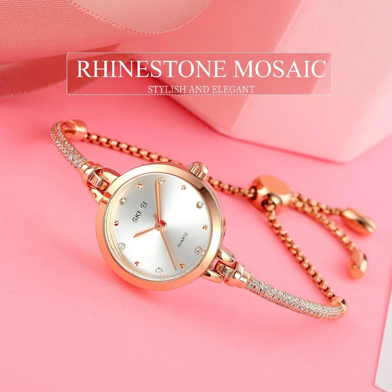 Girls Student Luxury Women Analog Quartz Watch Small jupiter vocal Rose Gold Diamonds Bracelet Waterproof Quartz Wristwatch for Female 