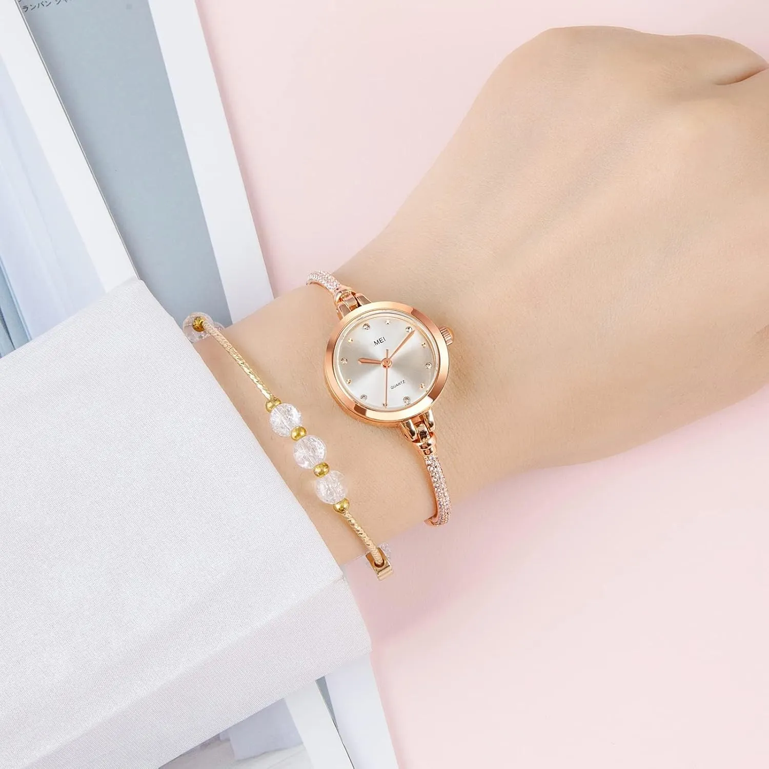 Girls Student Luxury Women Analog Quartz Watch Small jupiter vocal Rose Gold Diamonds Bracelet Waterproof Quartz Wristwatch for Female 