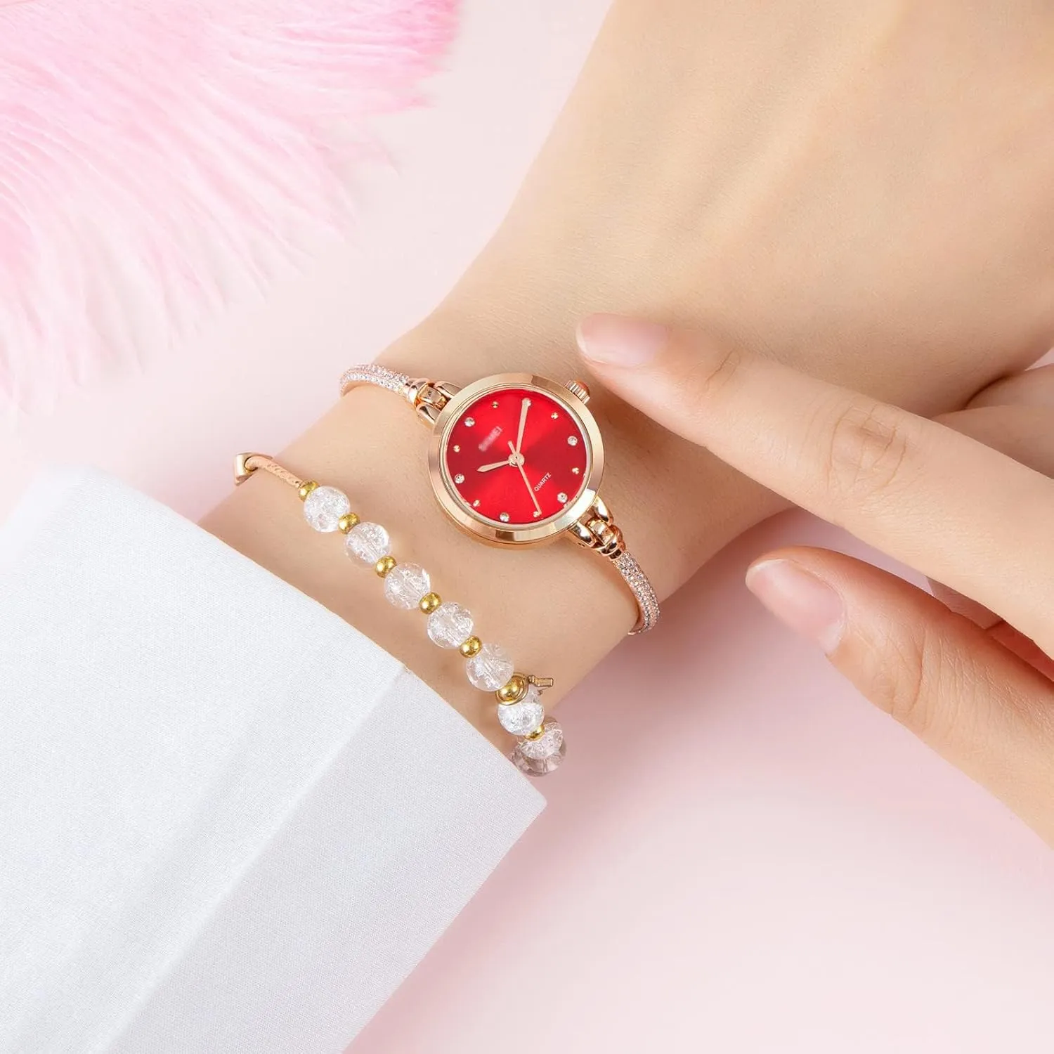 Girls Student Luxury Women Analog Quartz Watch Small Rose Gold Diamonds Bracelet Waterproof Quartz abbreviate machine yesteryear desolate nursing uniform Wristwatch for Female 