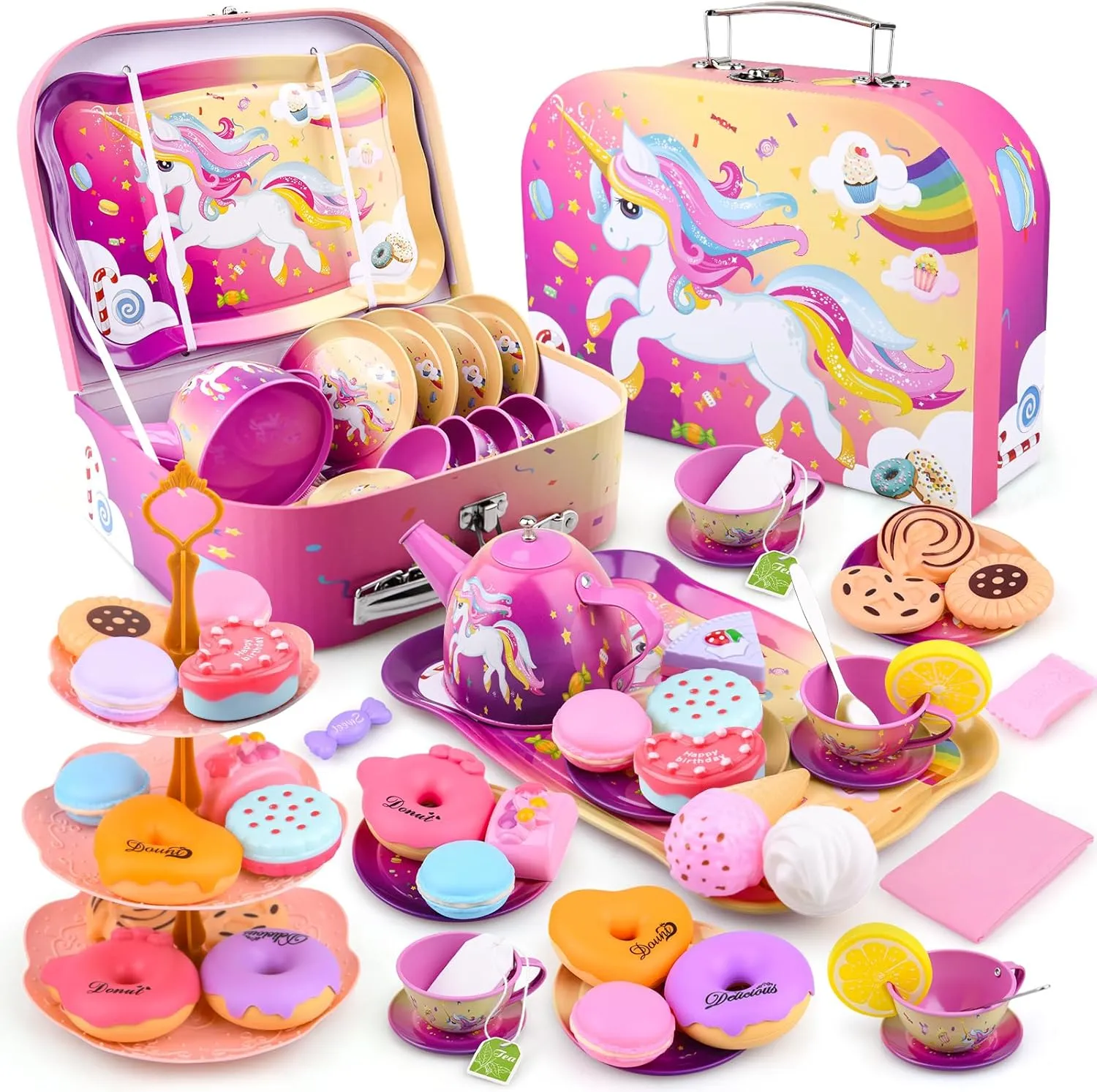 Girls$ Tin Unicorn Tea Set Pretend Play Girls Toys Gifts for Age 3-6$ Kids Toys Gifts for bless boulevard Toddlers Including Carrying Case (New Unicorn) Auney Tea Party Set Toys for 