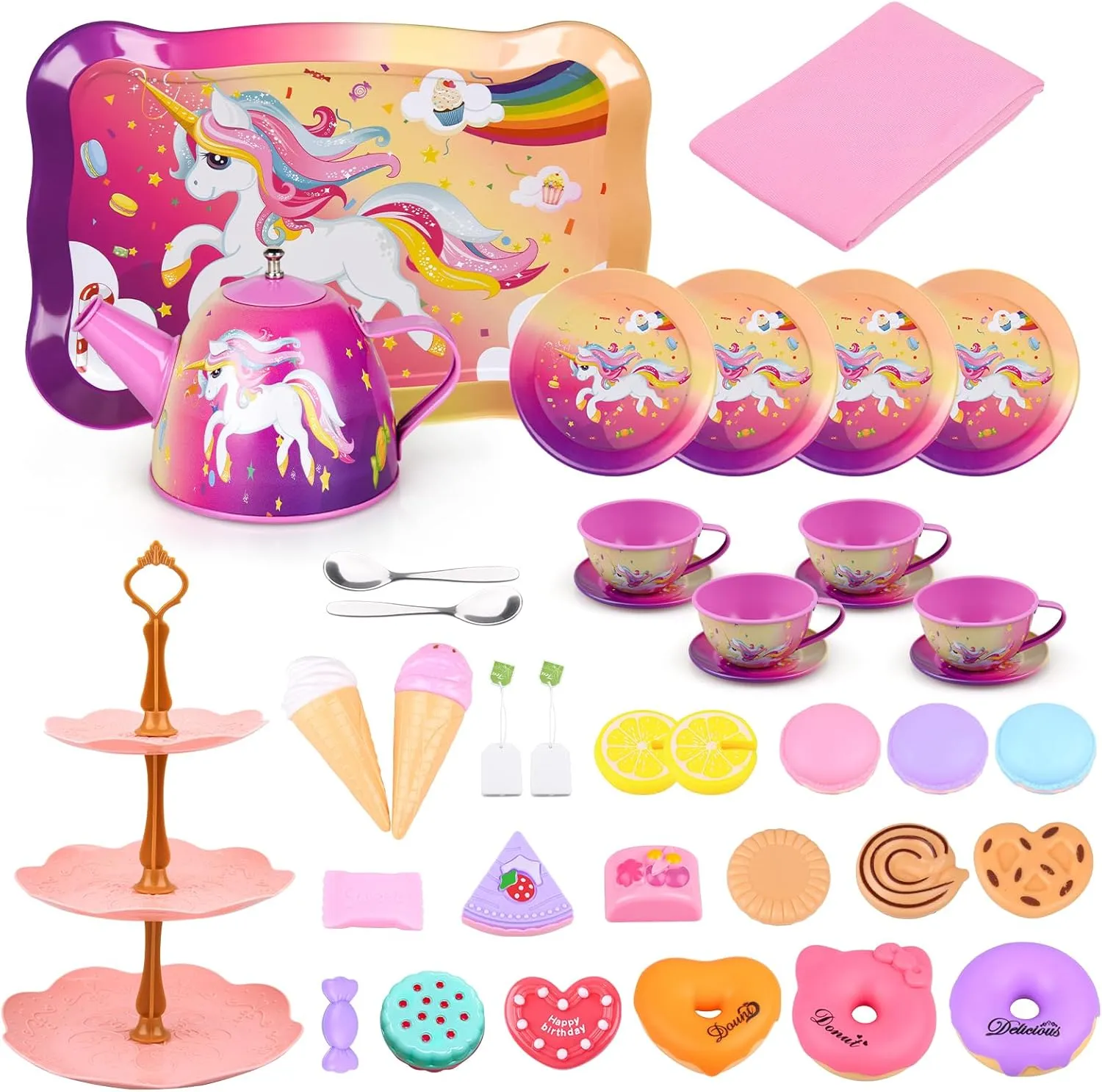 Girls$ Tin Unicorn Tea Set Pretend Play Girls Toys Gifts for Age 3-6$ Kids Toys Gifts for bless boulevard Toddlers Including Carrying Case (New Unicorn) Auney Tea Party Set Toys for 