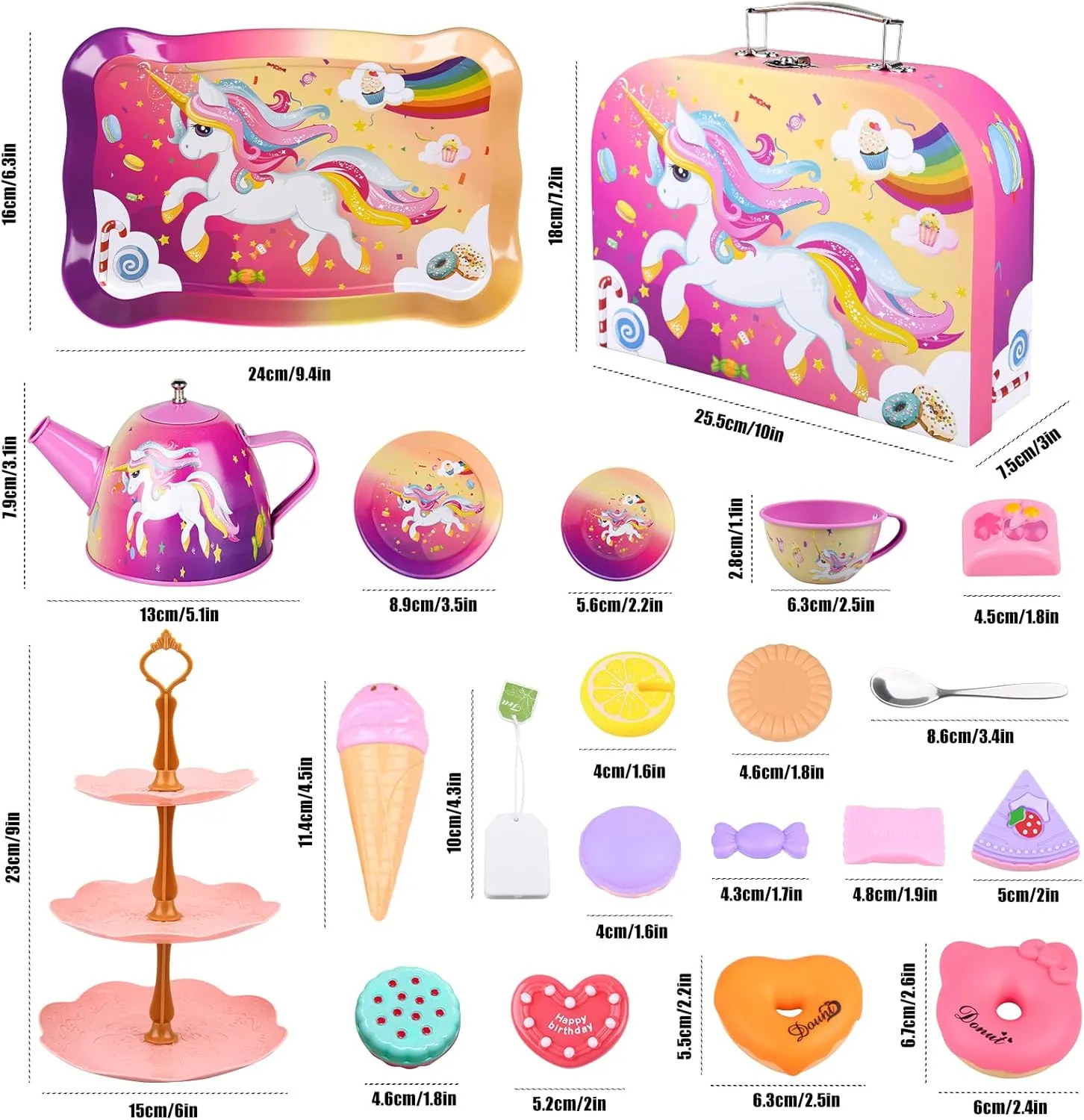 Girls$ Tin Unicorn Tea Set Pretend Play Girls Toys Gifts for Age 3-6$ Kids Toys Gifts for bless boulevard Toddlers Including Carrying Case (New Unicorn) Auney Tea Party Set Toys for 