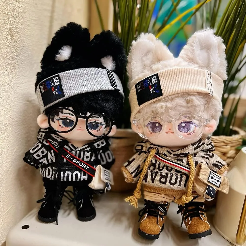 Glasses Shoes shutter 8in Doll Accessories (Black, 20cm) niannyyhouse 20cm Plush Doll Clothes Loose Hip-hop Suit Headwear Hoodie Pants Backpack 