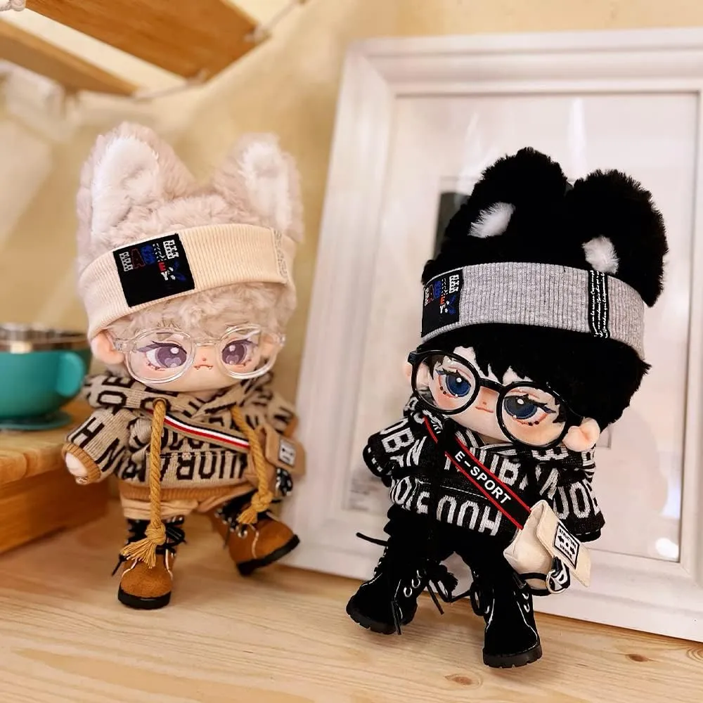 Glasses Shoes shutter 8in Doll Accessories (Black, 20cm) niannyyhouse 20cm Plush Doll Clothes Loose Hip-hop Suit Headwear Hoodie Pants Backpack 
