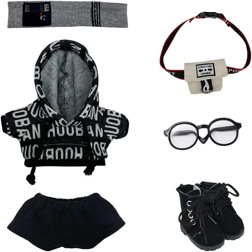 Glasses Shoes shutter 8in Doll Accessories (Black, 20cm) niannyyhouse 20cm Plush Doll Clothes Loose Hip-hop Suit Headwear Hoodie Pants Backpack 