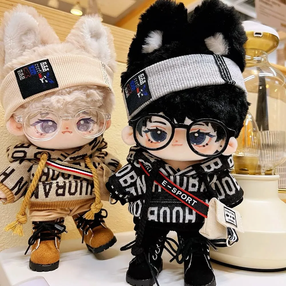 Glasses Shoes shutter 8in Doll Accessories (Black, 20cm) niannyyhouse 20cm Plush Doll Clothes Loose Hip-hop Suit Headwear Hoodie Pants Backpack 