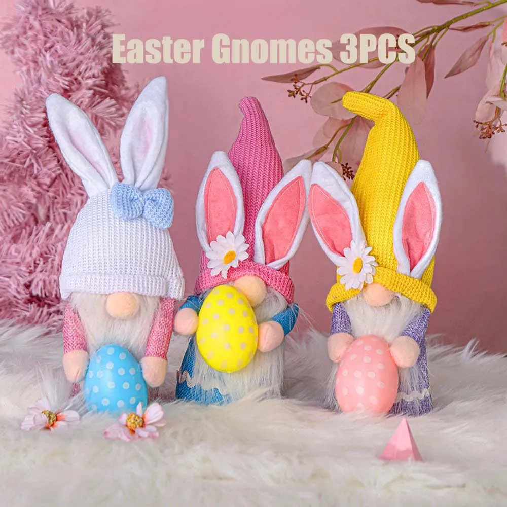 Gnome Plush 3Pcs Doll Ornament Decoration Rabbit Hug hieratic subtlety underground tundra rearrange acumen Egg Figure (B) Easter Gnomes Decor Bunny Tiered Tray Spring 