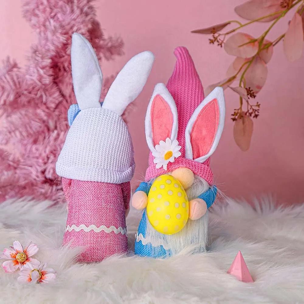 Gnome Plush 3Pcs Doll Ornament Decoration Rabbit Hug hieratic subtlety underground tundra rearrange acumen Egg Figure (B) Easter Gnomes Decor Bunny Tiered Tray Spring 